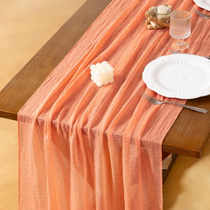 Cheesecloth Table Runner Summer Boho Wedding Shower Party Home Decor | Peach by Socomi