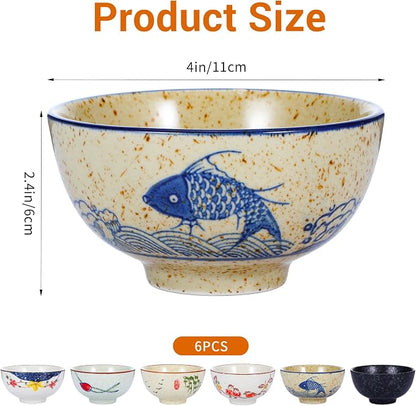 Retro Ceramic Bowls Set for 6, 4.5 Inch Japanese Chinese Bowl Small - Image 2