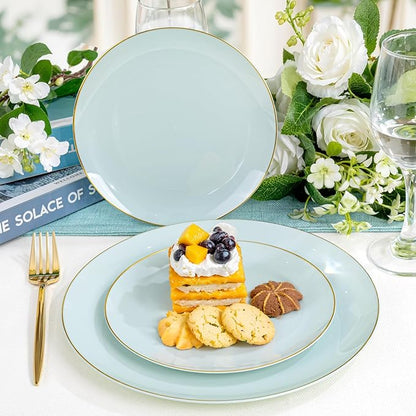 PULOTE 100PCS Sage Green Plastic Plates - Disposable Sage Green Include 50 Dinner / 50 Dessert Plates for Party, Wedding&Easter