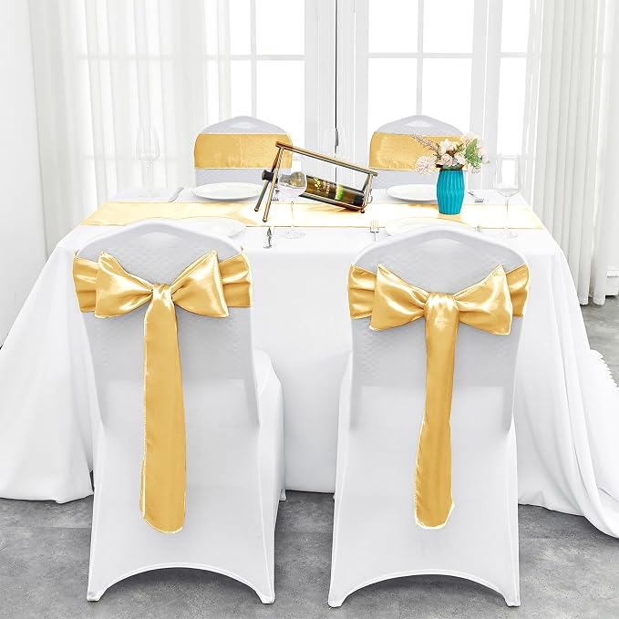 10-Pack Gold Satin Table Runner 12 x 108 Inch Long Fuchsia Bright and Smooth - Image 7