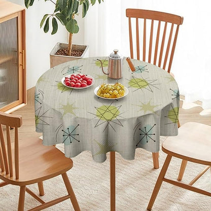 Mid Century Retro Round Tablecloth, Modern 1950s Style Abstract Geometric Vintage Print Tablecloth for Home Party Dining Room Kitchen Decor 70Inch(178cm)