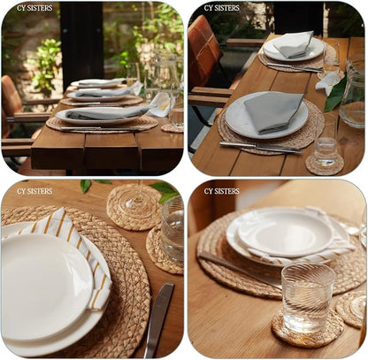 Woven Placemats Round Placemats Set of 6, 13.5 Inch Wicker Placemat Circle - Image 6