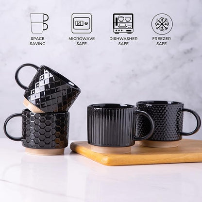 GBhome 6 OZ Stackable Coffee Mugs Set of 4, Ceramic Coffee Cups Set | 4 - Image 7