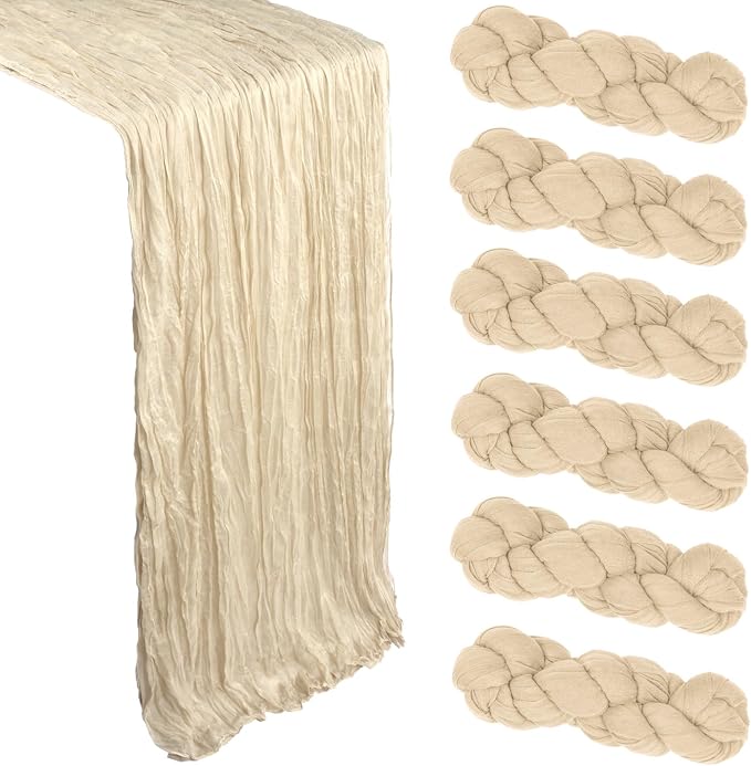 6 Pack Beige Cheesecloth Table Runner 10Ft Gauze Cheese Cloth Table Runner by Heneger