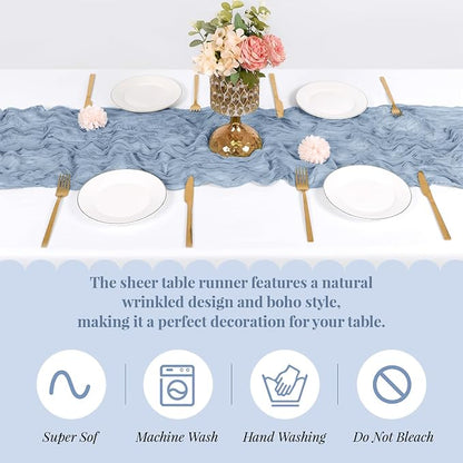 3 Pack Dusty Blue Cheesecloth Table Runner, 17 x 108 Inch, Gauze Cheese Cloth - Image 5
