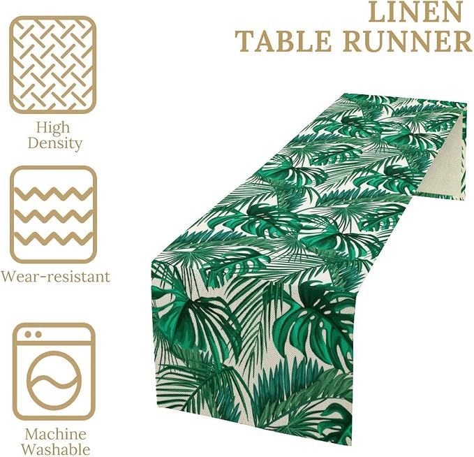Tropical Leaves Table Runner Jungle Green Plam Tree Leave Retro Boho Hawaii - Image 4