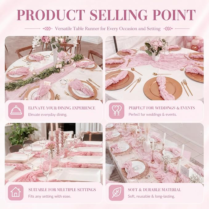 2 Pack Pink Cheesecloth Table Runner 17x108 Inch Boho Rustic Semi Sheer Gauze - Image 7