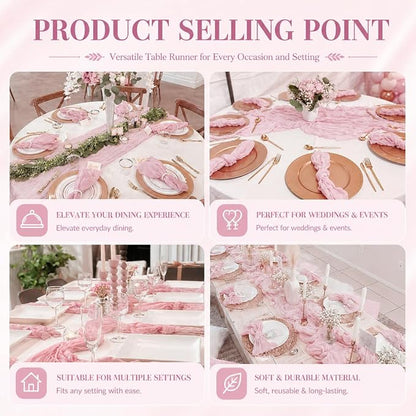 2 Pack Pink Cheesecloth Table Runner 17x108 Inch Boho Rustic Semi Sheer Gauze - Image 7