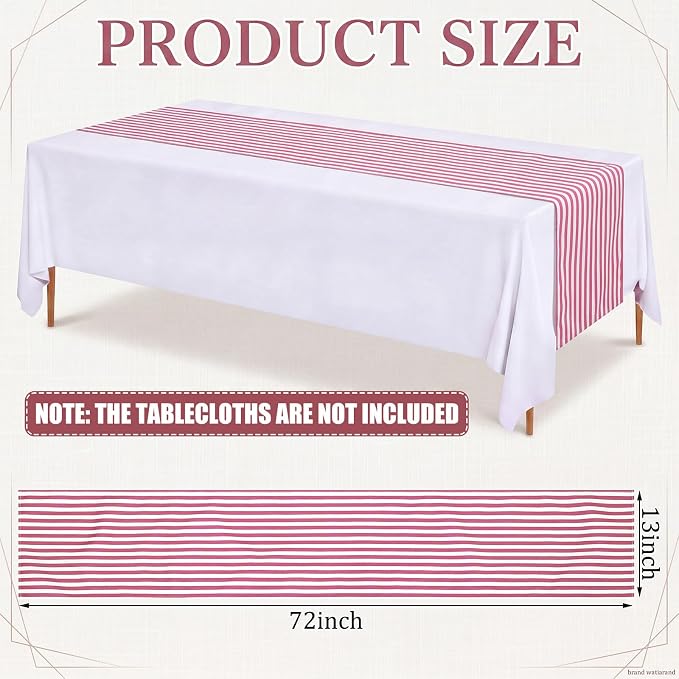6 Pcs Pink and White Stripe Table Runner, 13 x 72 Inch | Linen Kitchen Dining - Image 2