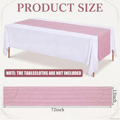 6 Pcs Pink and White Stripe Table Runner, 13 x 72 Inch | Linen Kitchen Dining - Image 2