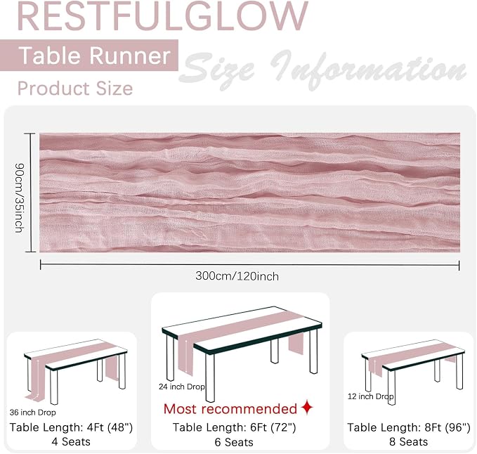6 Pack Dusty Pink Cheesecloth Table Runner 35 x 120 Inch | Boho Gauze Fabric - Image 5
