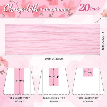 Pesonlook Cheesecloth Table Runner Light Pink, 20 Pack 17.7x108 inch, Long | - Image 2