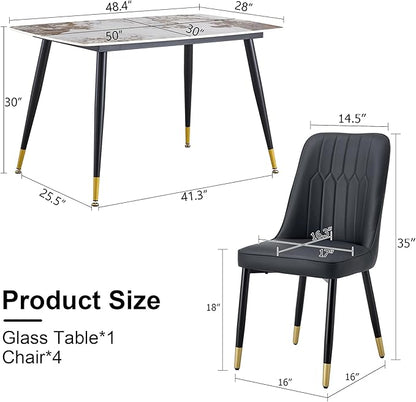 5 Piece Dining Table Set, 4 Chair Dining Table Set, Sintered Stone Kitchen Table Top and Modern Chairs Set of 4 for Kitchen Dining Room, Small Space