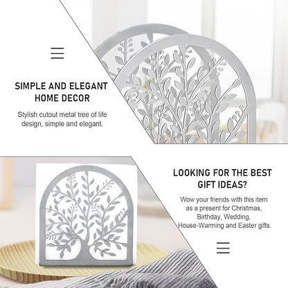 Napkin Holder for Tables, Tree of Life Design Modern Metal Napkin Holder for Home Kitchen & Picnic Party, Silver Grey