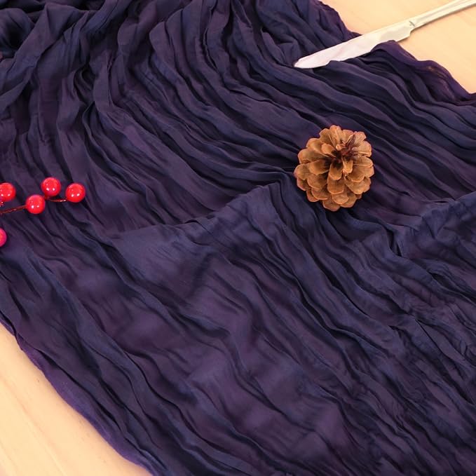 1 Pack Dark Purple Cheesecloth Table Runner 120 Inch Boho Wedding Decor | - Image 6