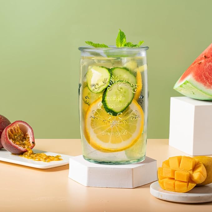 Dingerjar Vintage Drinking Glasses set of 6 Artisan Crafted 20 Oz Premium Clear - Image 7
