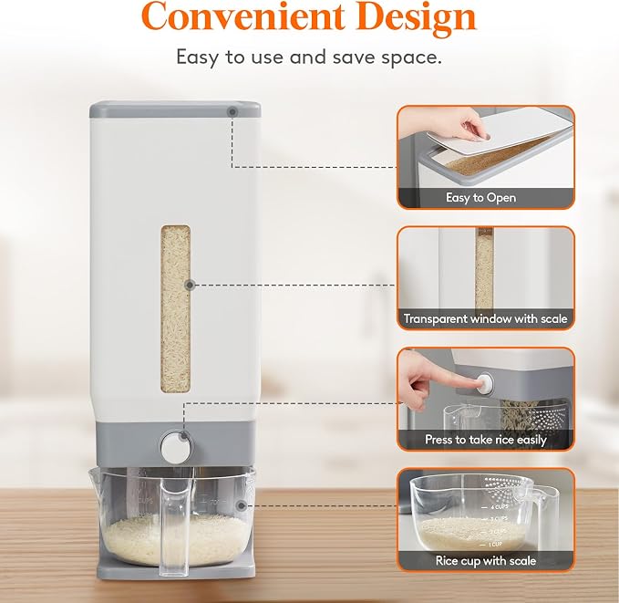Lifewit Rice Dispenser 25 Lbs, Airtight Storage - Image 3