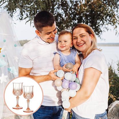 XUWAIDSGN 24 Pcs 7oz Plastic Vintage Wine Glasses Drinking Glasses Unbreakable Wedding Glassware Crystal Water Goblets Reusable Drinkware Vintage Champagne Flutes (24, Pink)