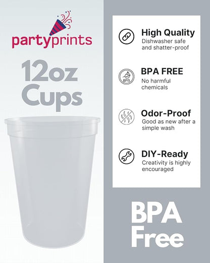 PartyPrints 10 Pack Small 10 to 12 oz Clear Reusable Blank Plastic Cups - Image 3