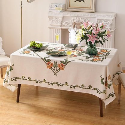 patdrea Designer Vintage Linen Rectangle Tablecloth,French Floral Tablecloths,Wrinkle Free Table Cloth,Decorative Table Cover Cloth for Kitchen,Dining,Tea Party,Home,Christmas,63"*110"