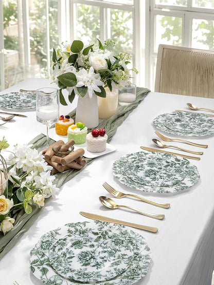 20PCS Green Plastic Plates Floral - Image 7