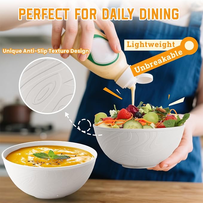 Wheat Straw Bowls with Unique Texture Design, 40 OZ Salad Bowls - Image 5
