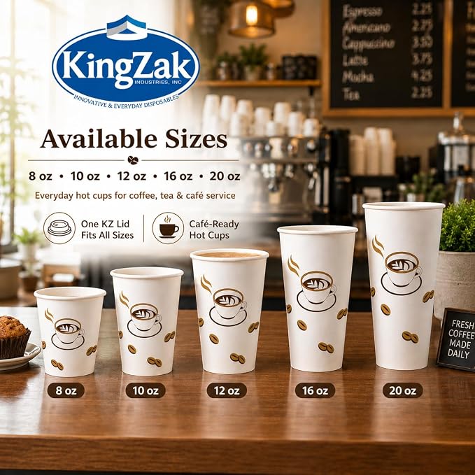 King Zak 20 oz Paper Hot Cups, Rolled Rim, To-Go Cups, Hot Coffee, Tea and Cocoa - Image 3