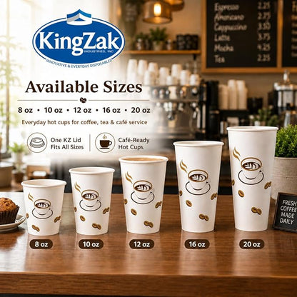 King Zak 20 oz Paper Hot Cups, Rolled Rim, To-Go Cups, Hot Coffee, Tea and Cocoa - Image 3