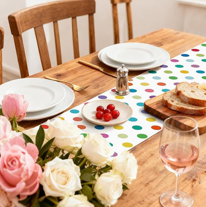 Colorful Polka Dot Table Runner, 13x72 Inch Rainbow Dot Dining Table Decor | - Image 6