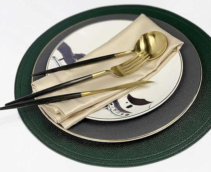 Set of 8 Faux Leather Round Placemats and Coasters, Disko Table Mats and Drink - Image 3