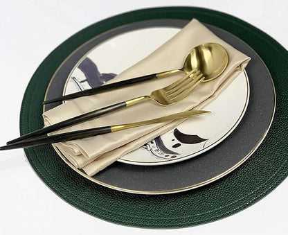 Set of 8 Faux Leather Round Placemats and Coasters, Disko Table Mats and Drink - Image 3