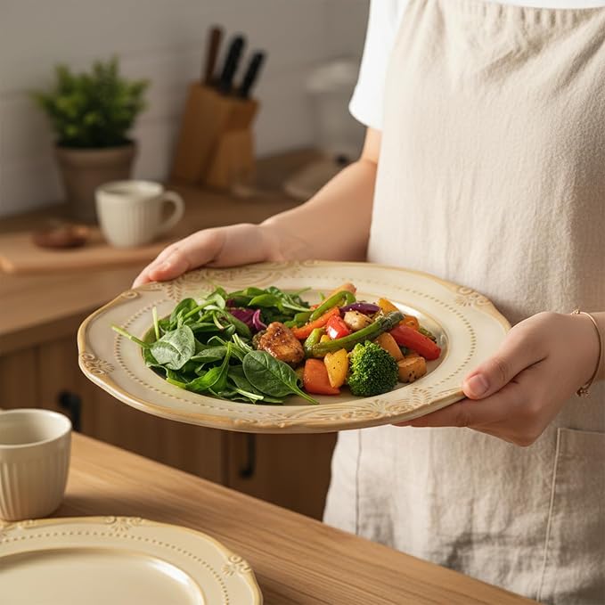 Ceramic Flat Plates Set of 4, 10.5 inch Reactive Glaze Stoneware Dish Set - Image 4