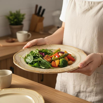 Ceramic Flat Plates Set of 4, 10.5 inch Reactive Glaze Stoneware Dish Set - Image 4
