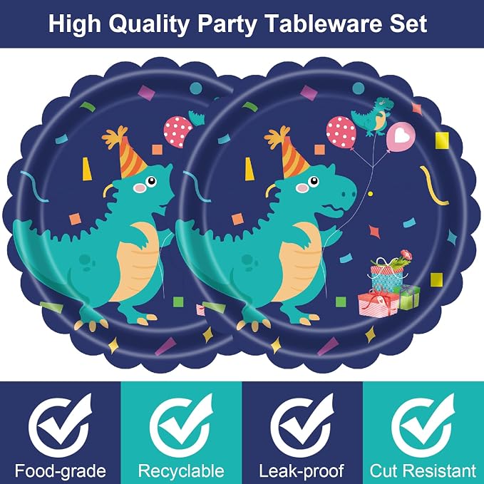 Dinosaur Birthday Paper Plates 7 Inch Scalloped Party Dessert Plates 50 Pcs - Image 8