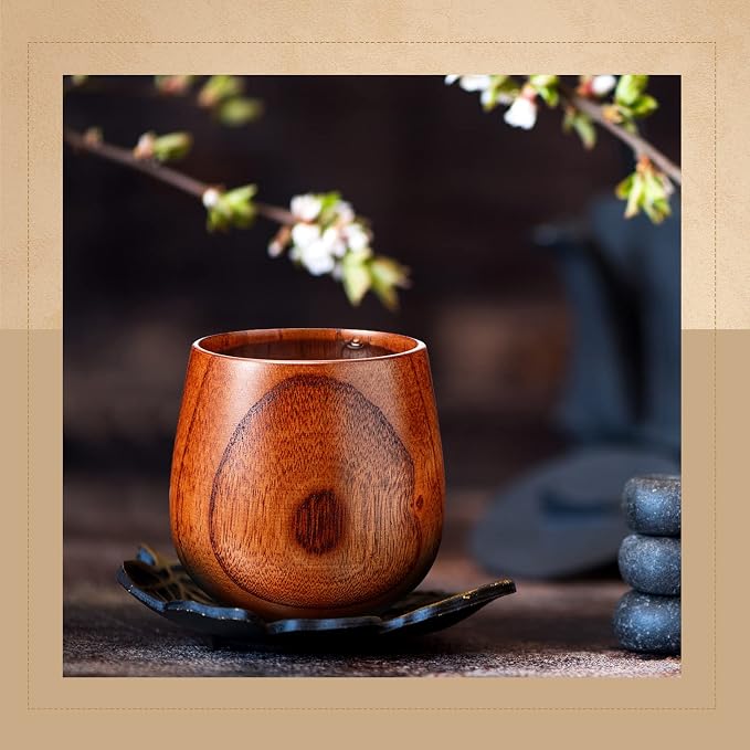 Gerrii 10 Pieces Wooden Tea Cup Wood Coffee Mug Water Japanese Solid Drinking - Image 7
