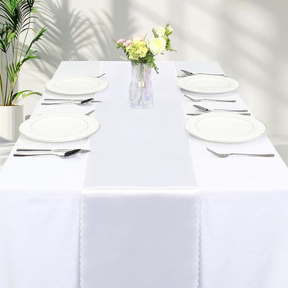 VACVELT White Satin Table Runners, 12x72 Inch, 2 Pack, Scalloped Edge | Silky - Image 8
