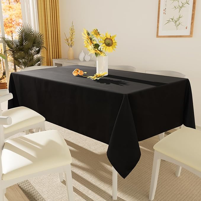 Smiry 4 Pack Rectangle Table Cloth, Waterproof Anti-Scratch Polyester Tablecloth, Decorative Washable Fabric Table Cover for Dining, Buffet, Parties and Outdoor, 54x78, Black