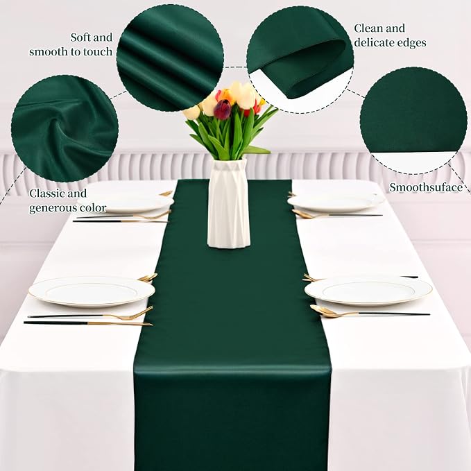 12 Pack Emerald Green Satin Table Runner 12 x 108 Inch Long Premium Table - Image 3