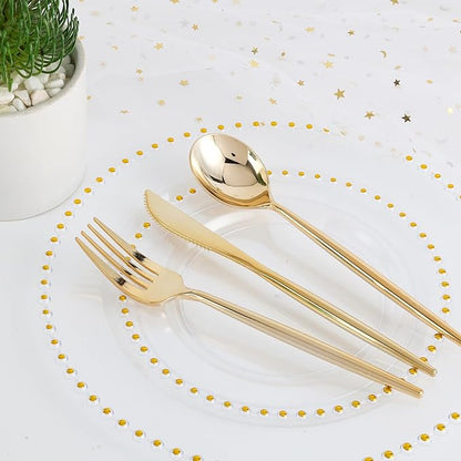 EI 60pcs Clear Plastic Plates with Gold Rim,Disposable Plastic Plates Fancy 10" Dinner & 7" Dessert Plate Heavy Duty for Wedding,Birthday,Afternoon Tea,Spring,Mother's Day,Valentine's Day,Easter