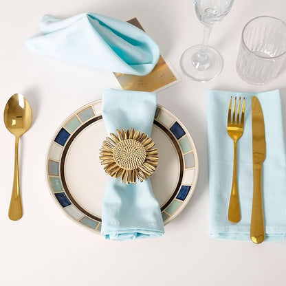Raffia Sunflower Napkin Rings Set of 4, Braided Daisy Floral Napkin Ring Holders - Image 4