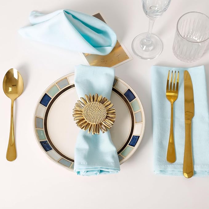 Handmade Sunflower Napkin Rings Set of 8, Bronze Raffia Daisy Napkin Ring - Image 3
