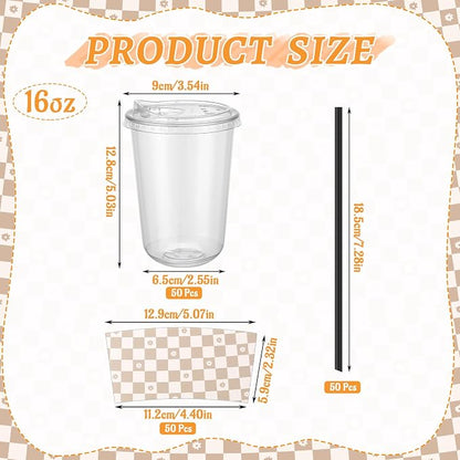 50 Sets 16 Oz Clear Plastic Coffee Cups - Image 2