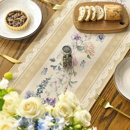 Artoid Mode Yellow Printed Lace Floral 210 GSM Spring Table Runner, Seasonal - Image 4