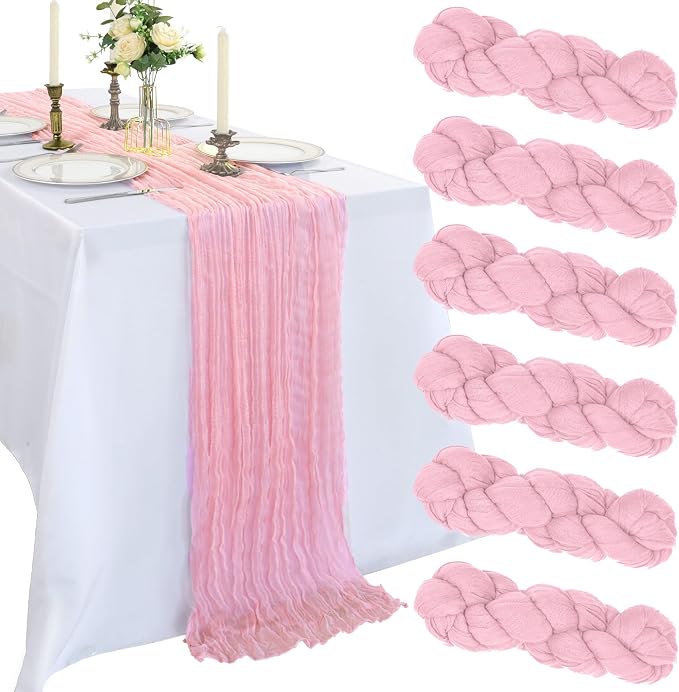 6 Pack 10Ft Pink Cheesecloth Table Runner 23 x 120 Inch | Gauze Rustic Boho by CKIKU
