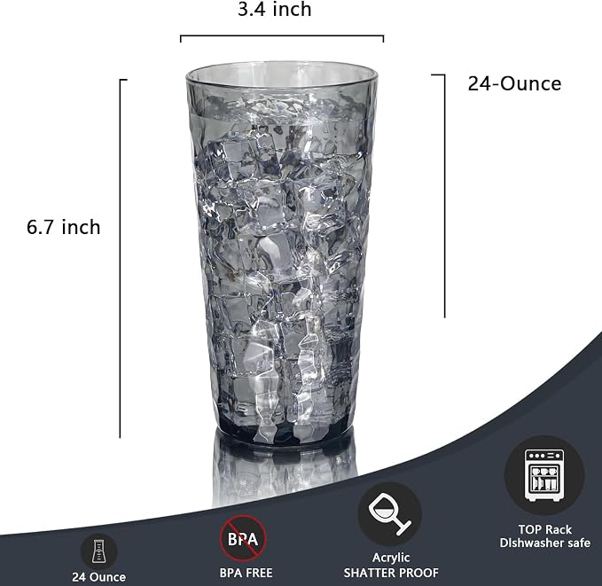 Yalin 24-Ounce Plastic Tumbler Acrylic Drinking Glasses, Reusable Plastic Cups - Image 4
