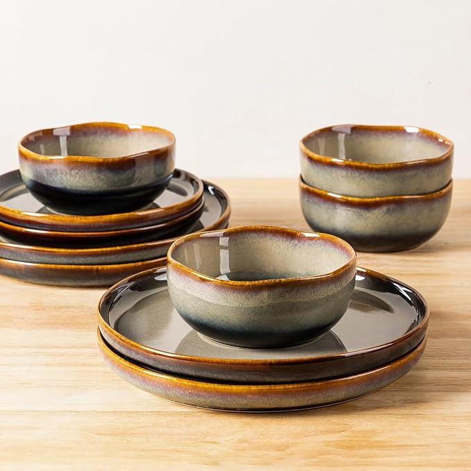 Ceramic Dinnerware Set for 8, 24-Piece Plates and Bowls Set | Handmade Reactive - Image 5