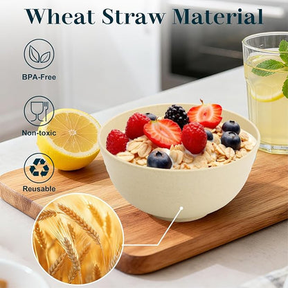 Wheat Straw Bowls Set of 8, Unbreakable Cereal Bowl 26 OZ, Microwave and - Image 3