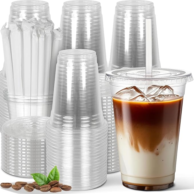 Charmount 50 Sets 16 oz Plastic Disposable Clear Cups by CHARMOUNT