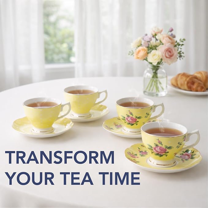 BTaT- Floral Tea Cups and Saucers, 8 oz, Fine Porcelain Teacup Set - Image 6