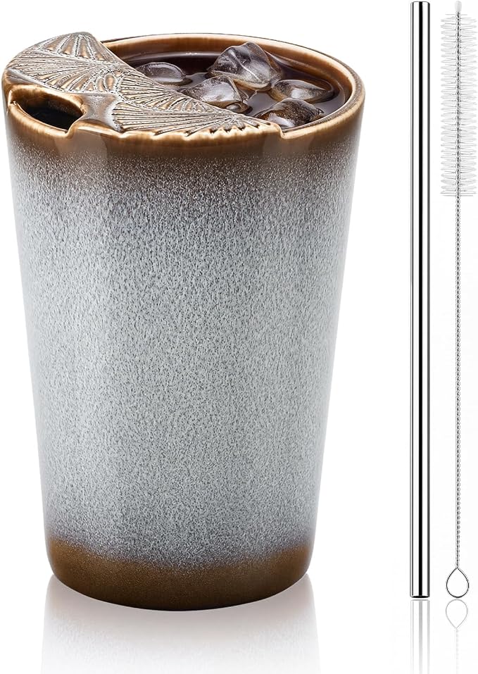 1 Pack Ceramic Coffee Mug with Sip Hole, 14.5 oz Handleless Tumbler Cup with 1 by Ferrochef